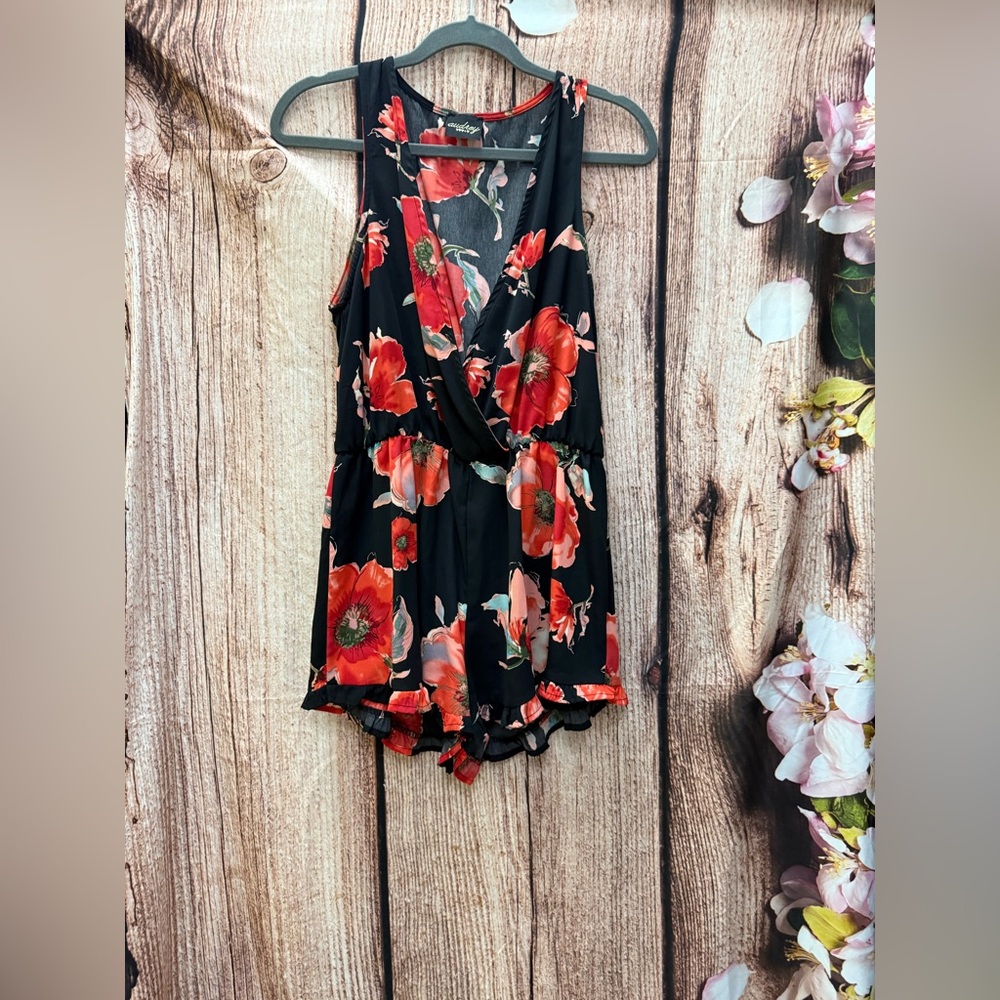 Floral Black and Red Romper